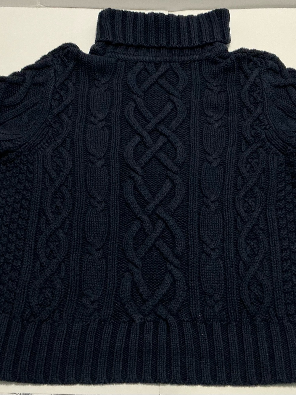 Lands’ End Drifter Cable Knit Fisherman Knit-Style Turtleneck Sweater in Navy - Picture 3 of 9